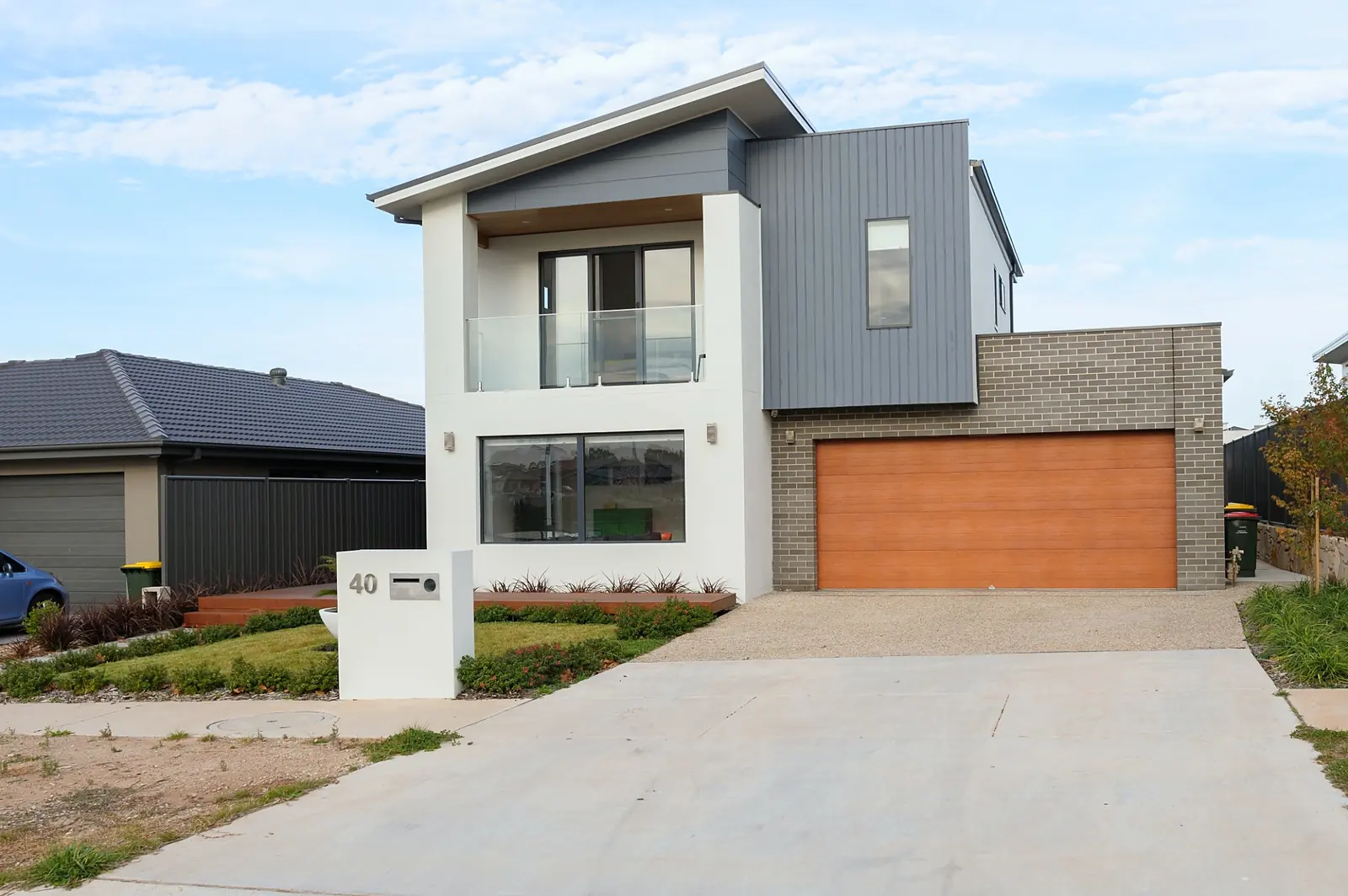 Street frontage of the two storey family home, Canberra
