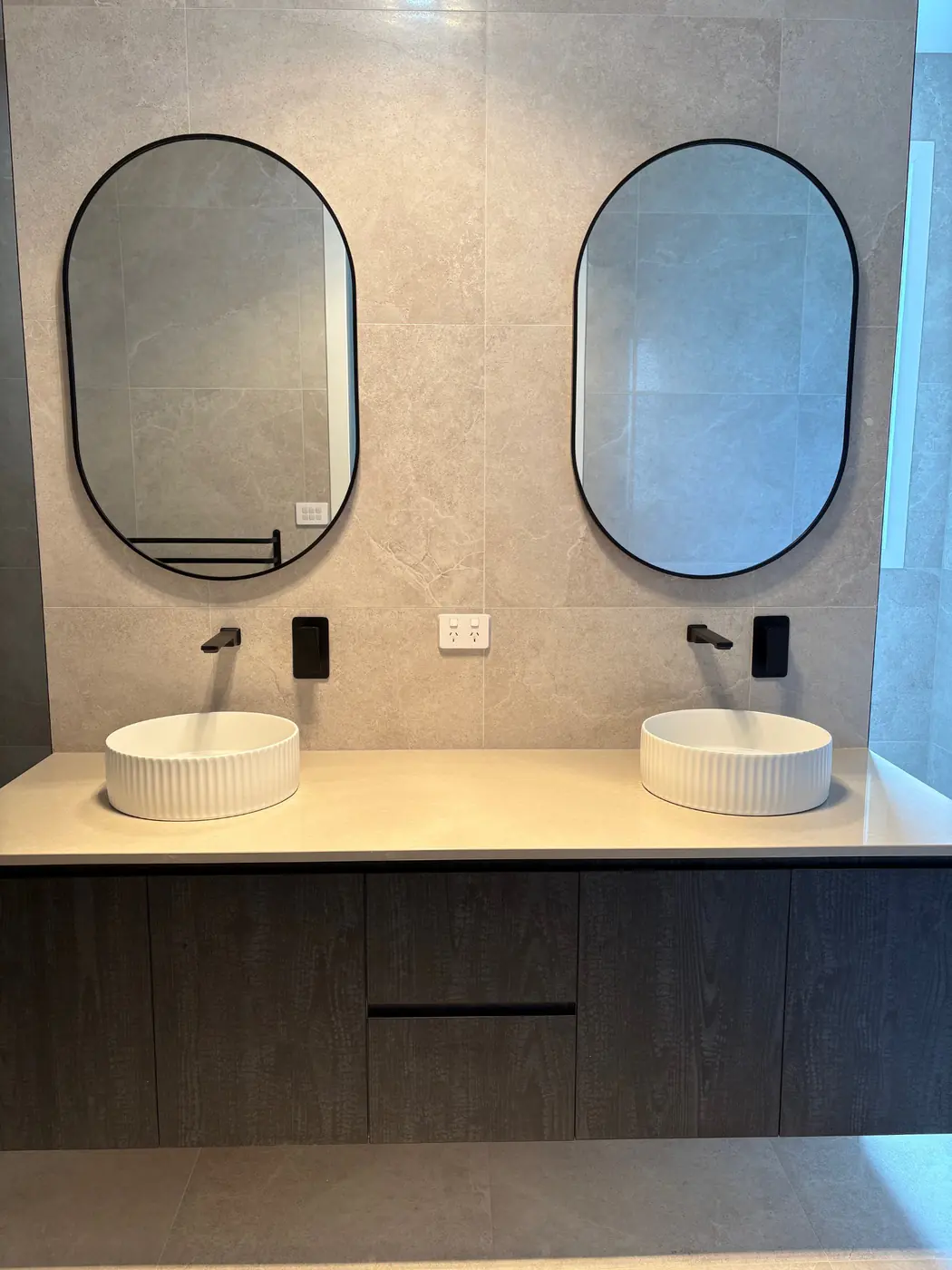 Double vanity bathroom in the Narrabundah knockdown rebuild