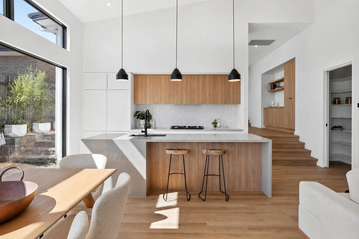 Kitchen and living area, knockdown rebuild Boyanton Street Canberra