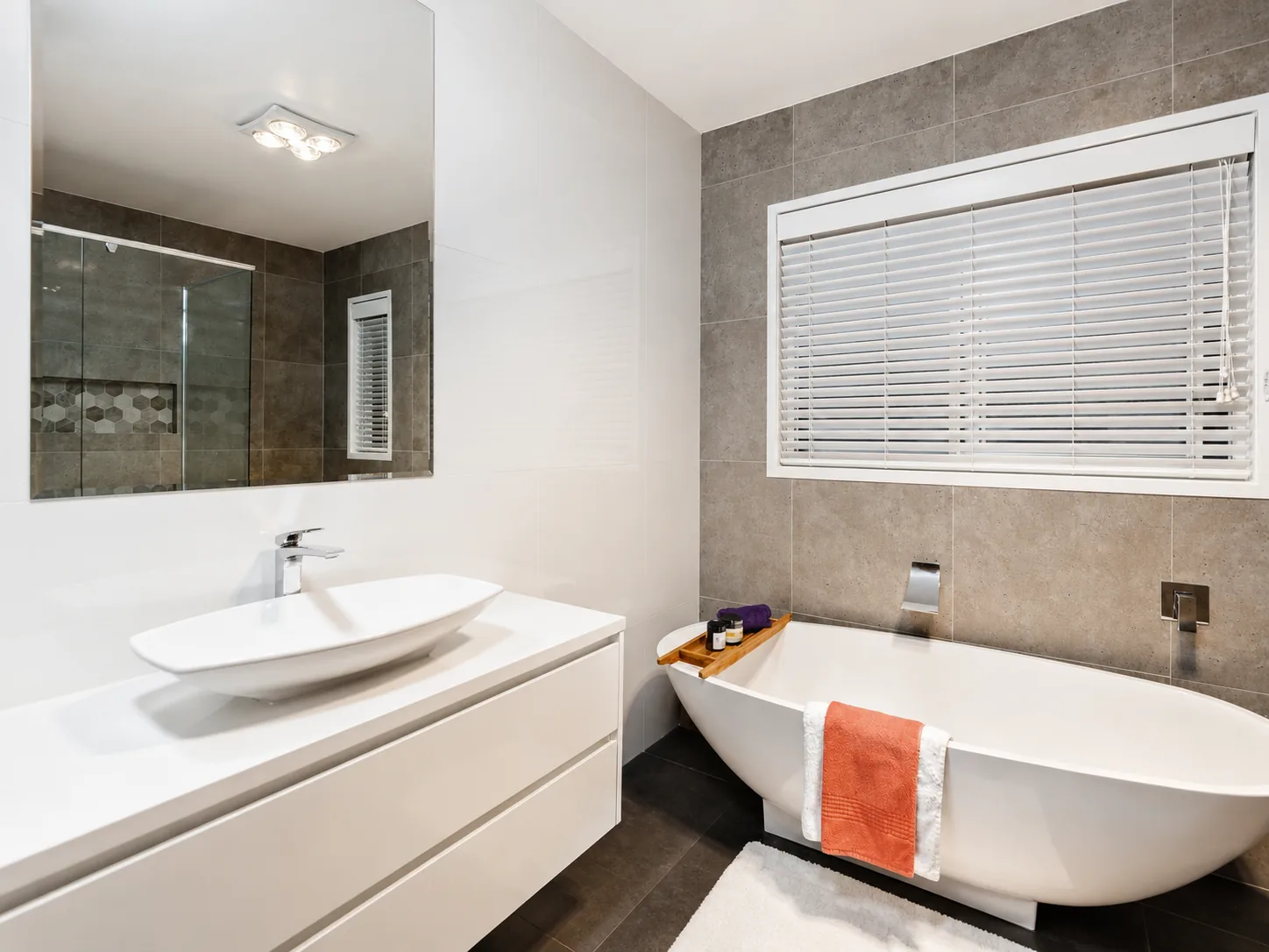Bathroom with freestanding tub, residential build Canberra