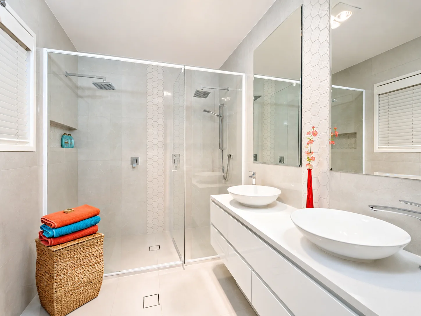 Bathroom with dual vanity, residential build Canberra