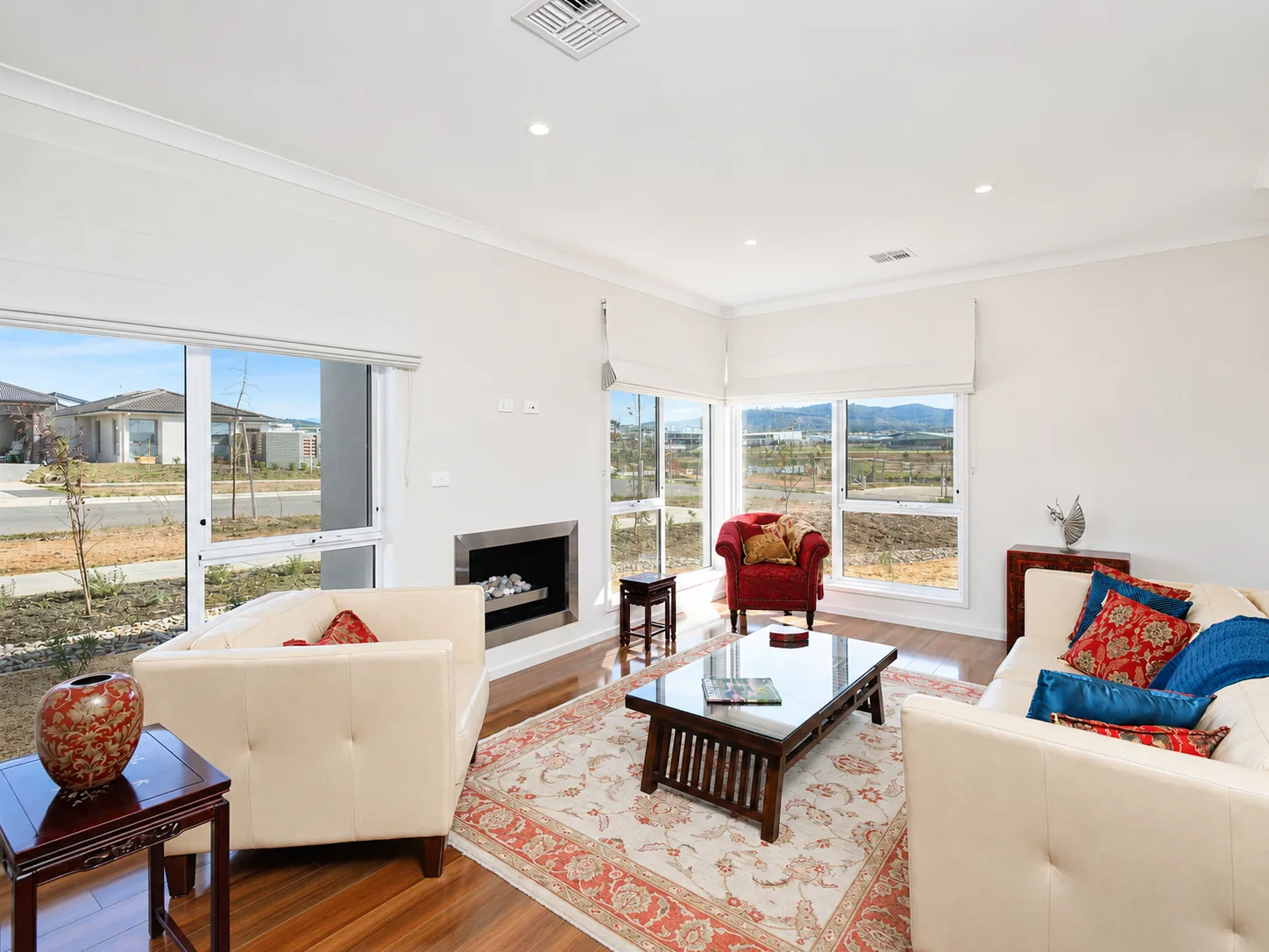 Living room with accent detail, residential build Canberra